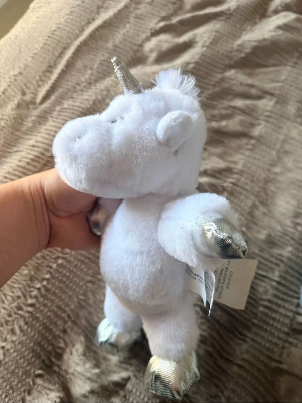 Plush White Unicorn Stuffed Animal with Silver Accents